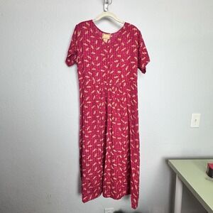 Vintage April Cornell dress pink dragonfly Adj. Clip On Back cottage core Prarie